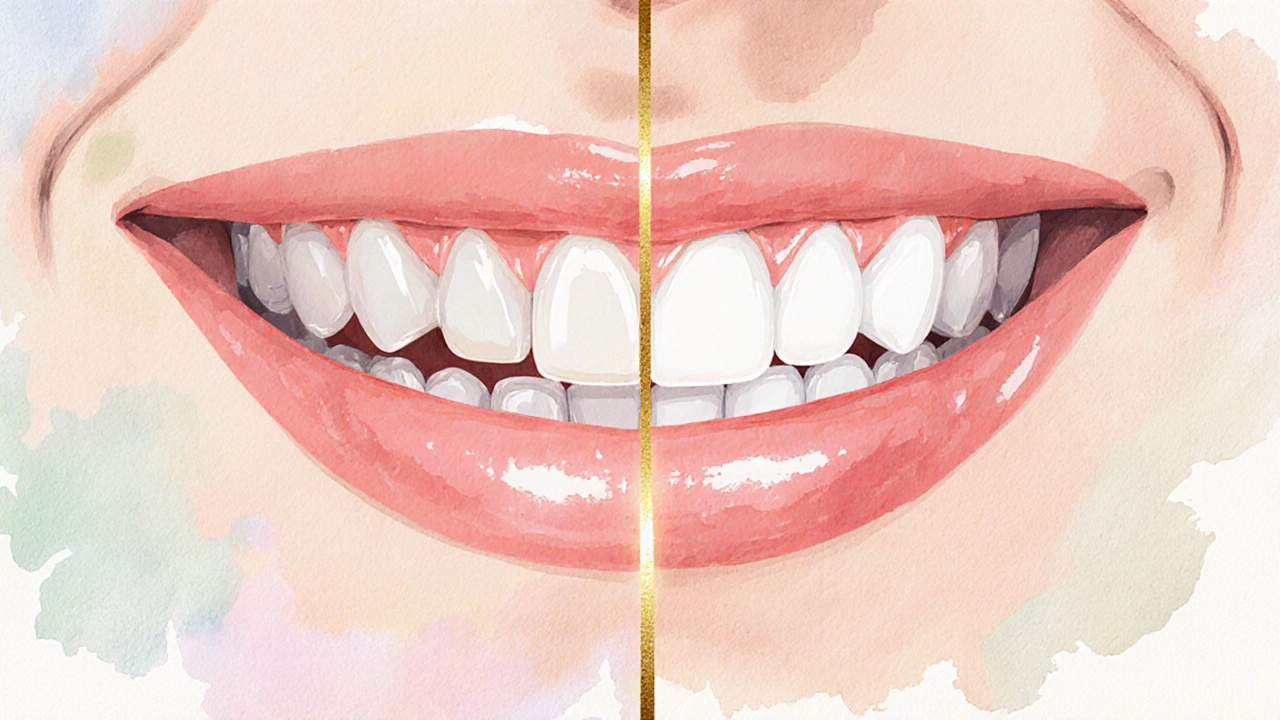 Dva soubory předních zubů: křivé na levé straně, rovné s fázemi na pravé.