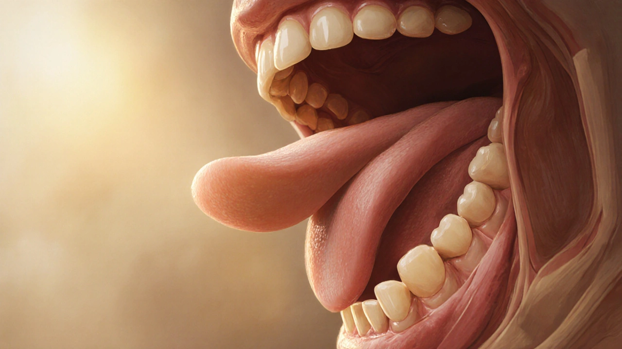 Korektní poloha jazyka na tvrdém patě a postupné přesunutí čelisti dozadu.