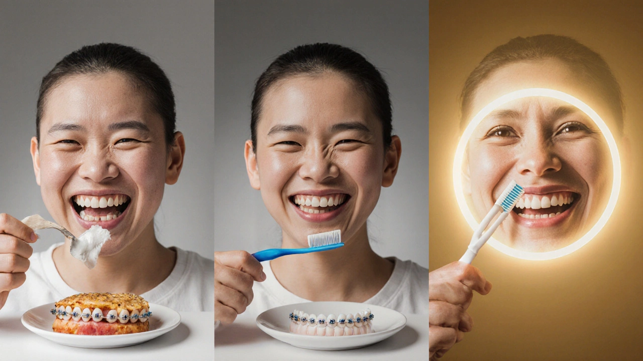 Vývoj od bolesti k sebevědomí během prvního měsíce s rovnátky.