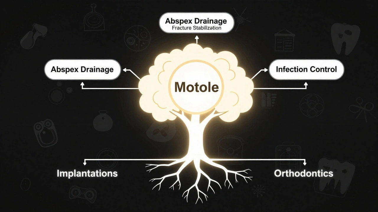 Conceptual tree diagram showing dental emergency services centered on Motole Hospital.