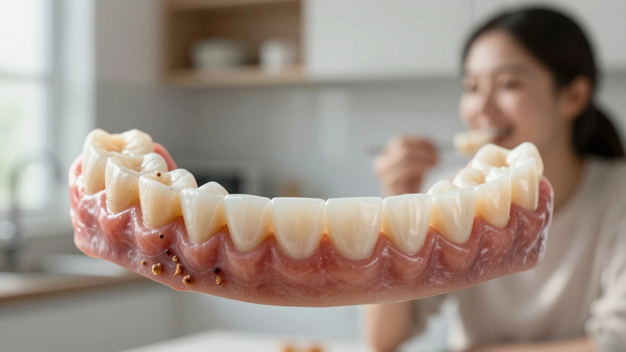 Dvě strany: špatně sedící protéza na zánětlivých dásních a keramická náhrada na zdravých zubech.