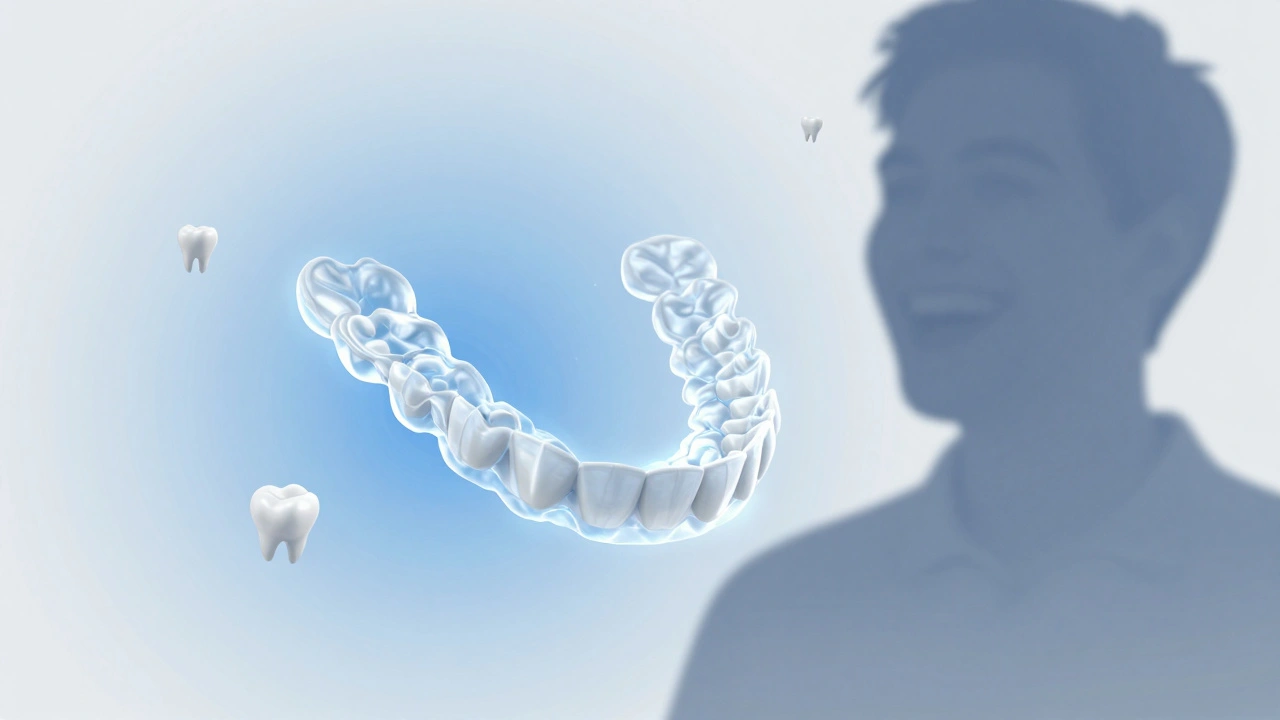 Neviditelná rovnátka s přesouvanými zuby v kosmickém prostředí.