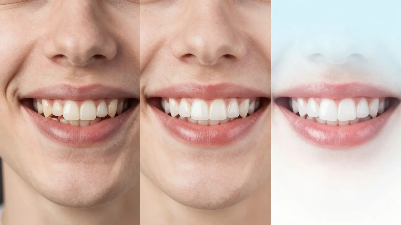 Evolution of a smile from natural imperfections to a refined, veneer-enhanced appearance.
