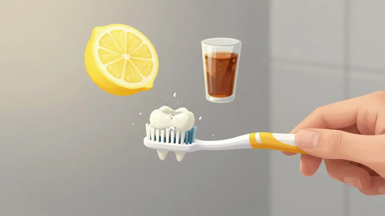 Čištění zubů tvrdým kartáčkem s kyselými potravinami jako hrozbou