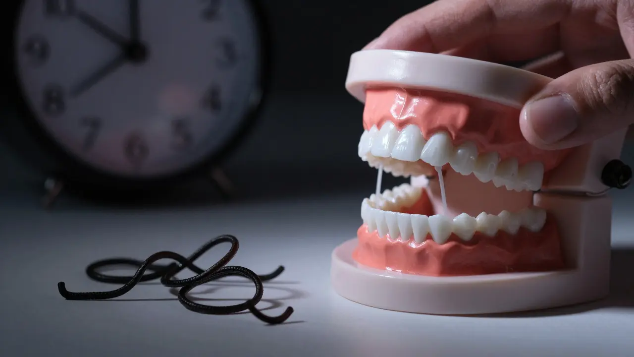 Nové a použité gumy na rovnátka vedle sebe, symbolizující denní výměnu.