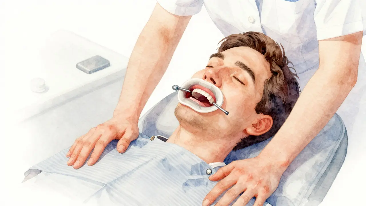 Pacient dýchá nosem během odtisku zubů.