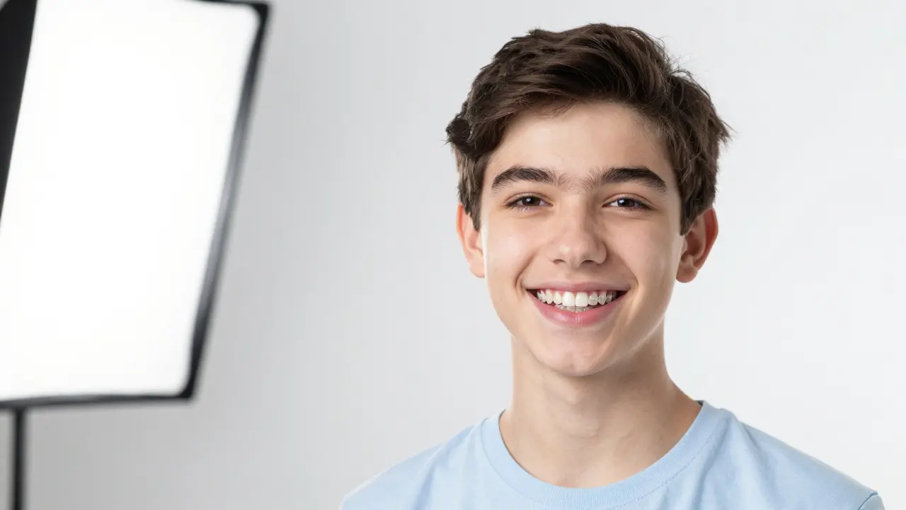 Dospívající s transparentní ortodoncií a sebevědomým úsměvem