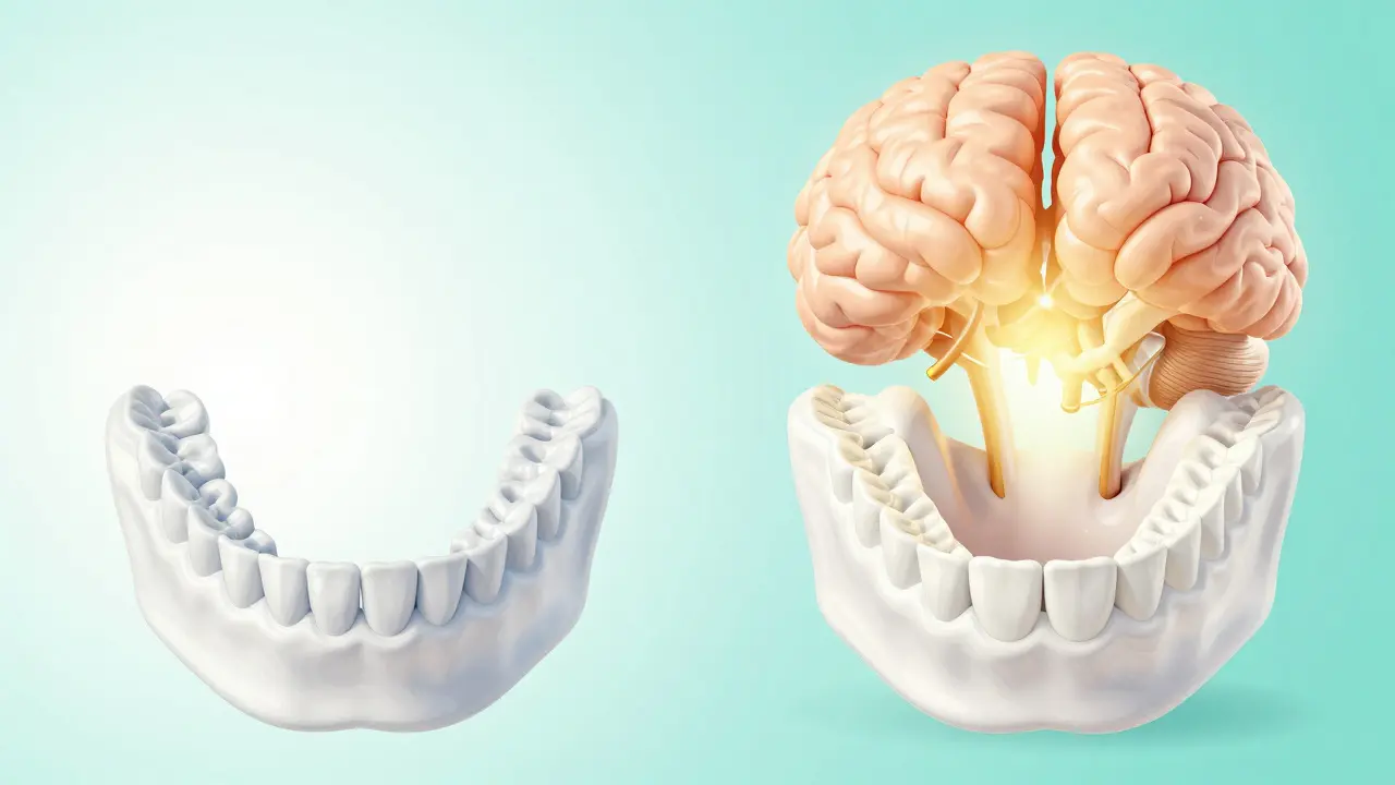 Konceptuální srovnání úzké a rozšířené čelisti s volným prouděním kyslíku.