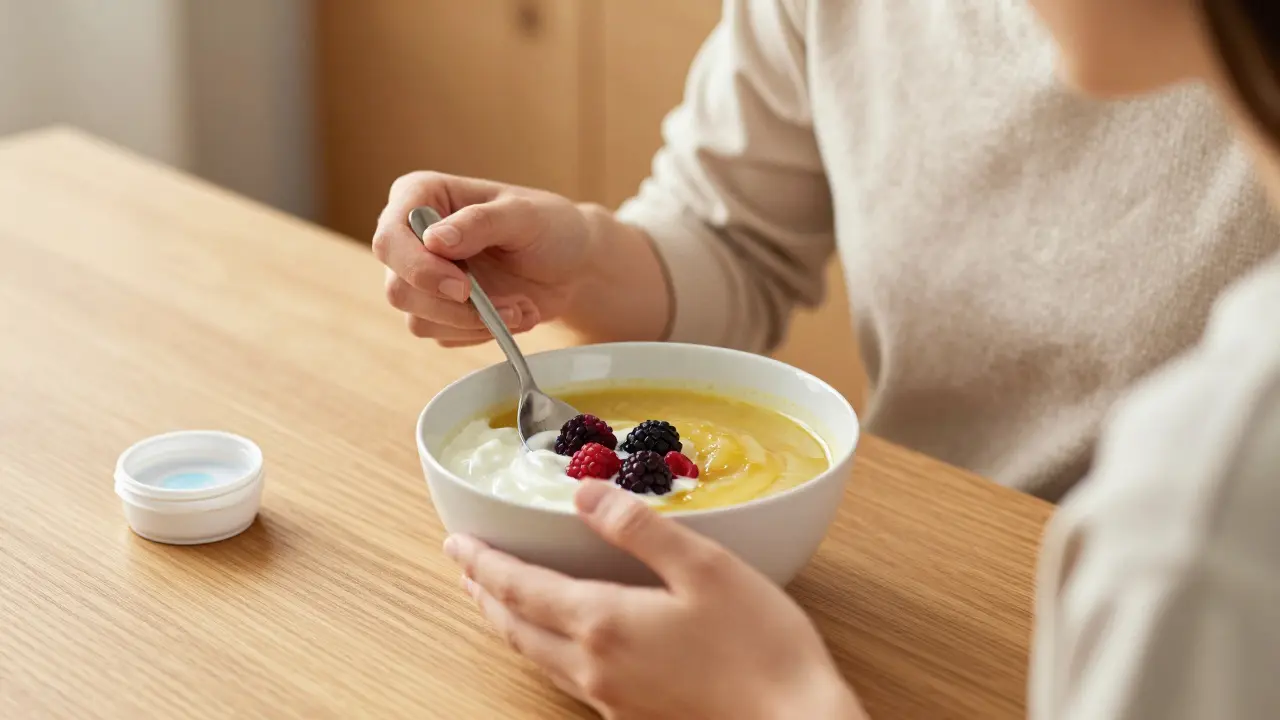 Měkké jídlo a ortodontický vosk na stole jako pomoc při prvních dnech s rovnátkama.