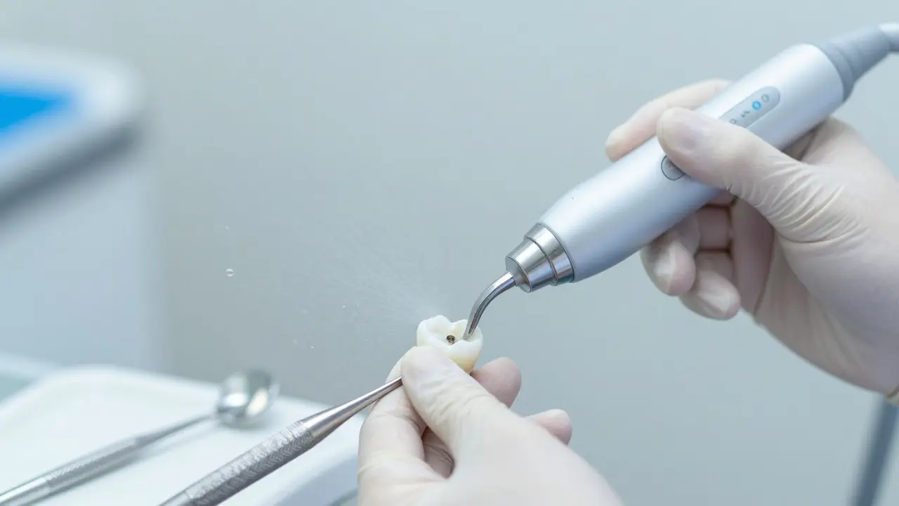 Profesionální ultrazvukové čištění zubů u hygienistky