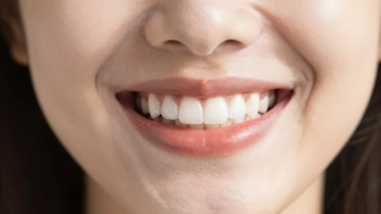 Úsměv člověka se zdravými a bílými předními zuby