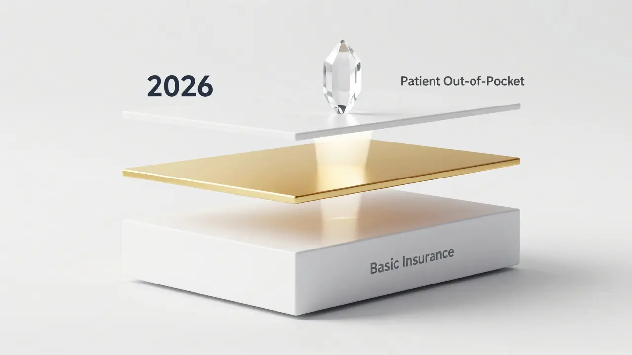 Abstraktní vizualizace vrstvených nákladů na zubní implantáty a pojištění