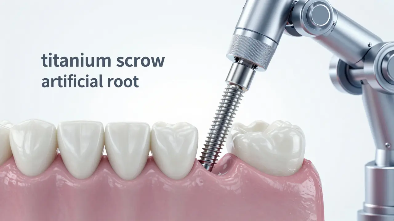 Detail titanového zubního implantátu v čelisti