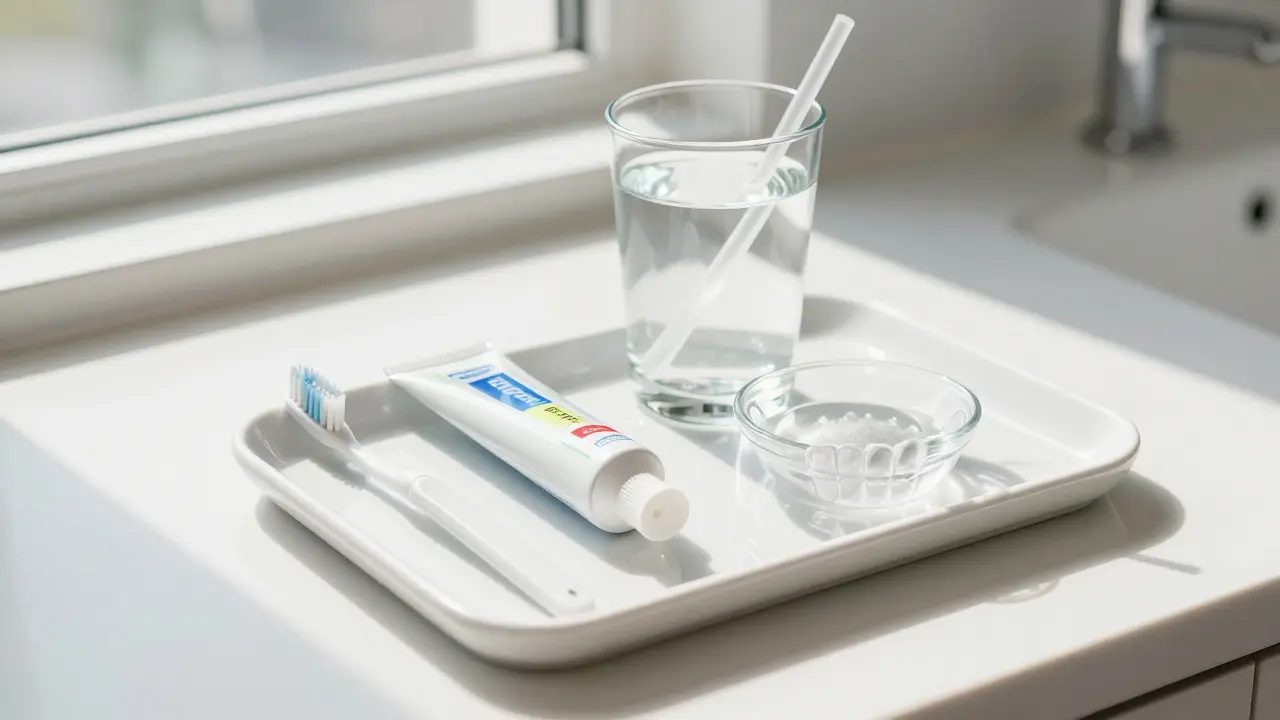 Stomatologické pomůcky pro prevenci: kartáček, chránič a pasta