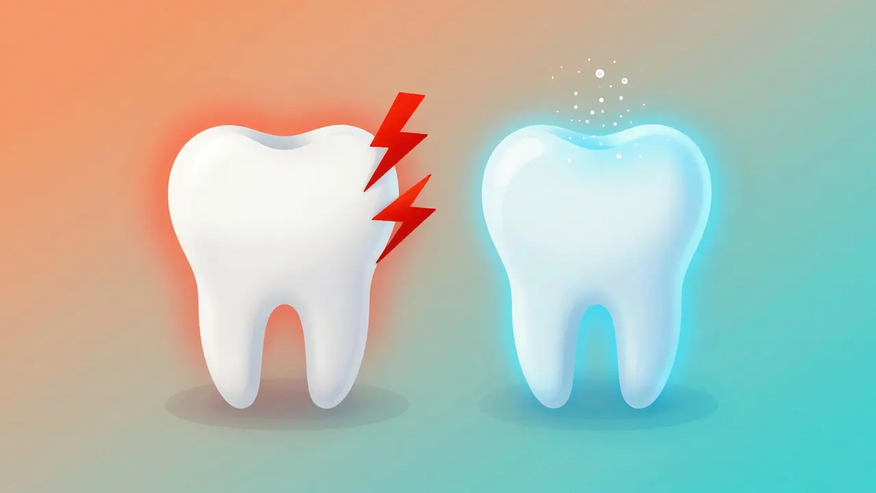 Ilustrace citlivosti zubů a jejich uklidnění fluoridem