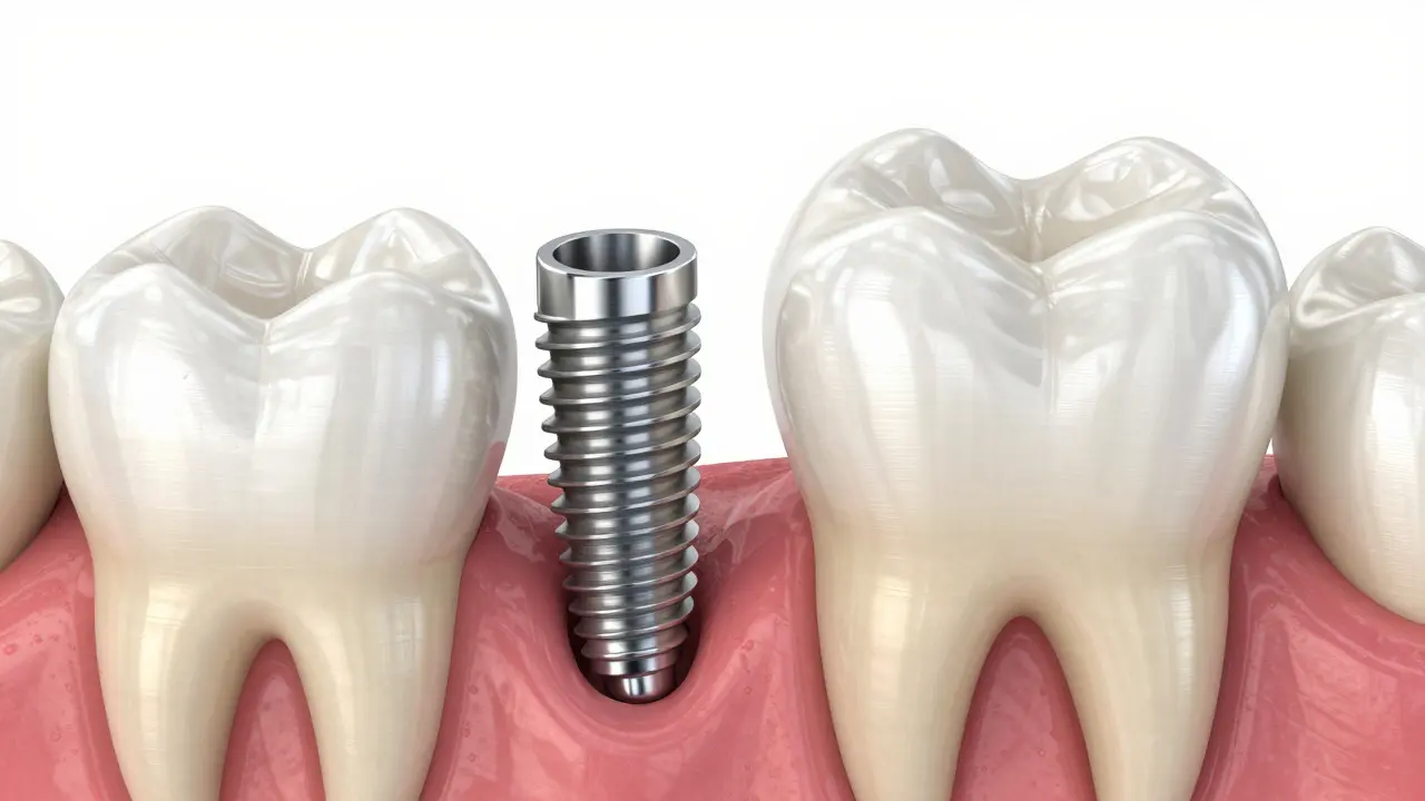Implantát a kompozitní onlay na zubu