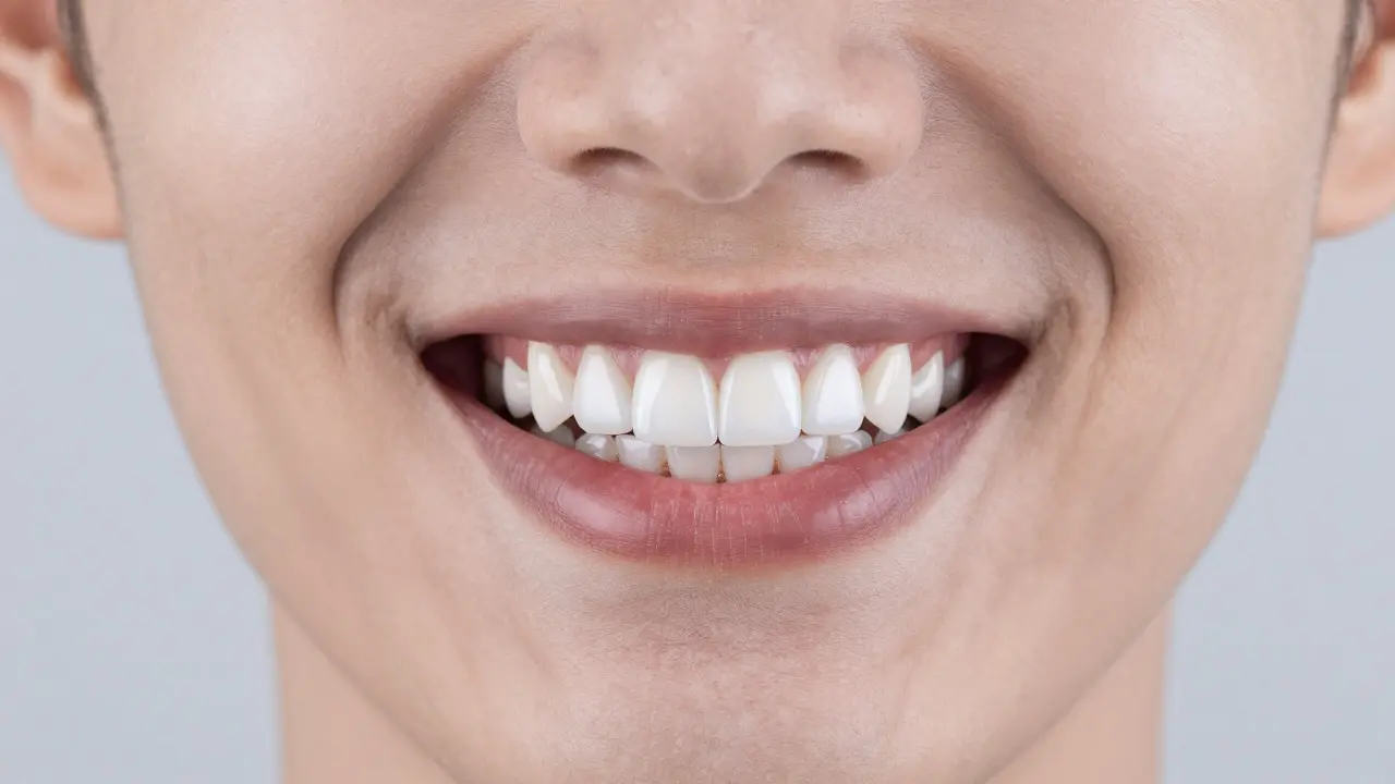 Moderní úsměv s hranatými keramickými fazetami zdůrazňujícími geometrickou linii