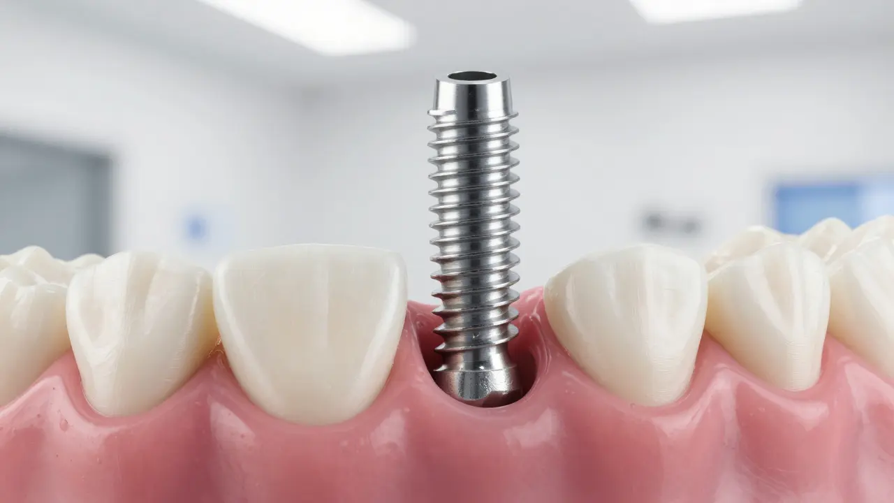 Titánový zubní implantát integrovaný v čelistní kosti