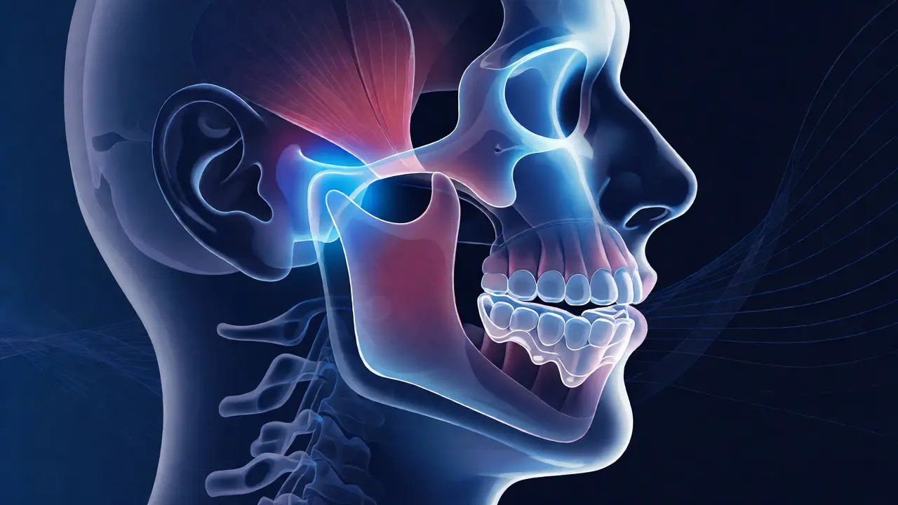 Anatomický náhled na čelistní kloub a noční dlahu