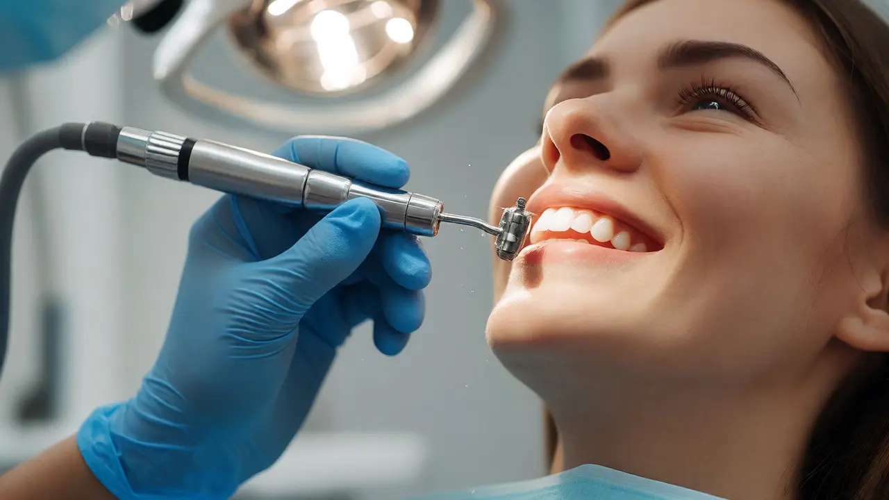 Dentální hygienista odstraňuje zubní kámen ultrazvukem