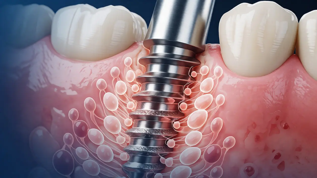 Ilustrace srůstání titanového implantátu s kostí