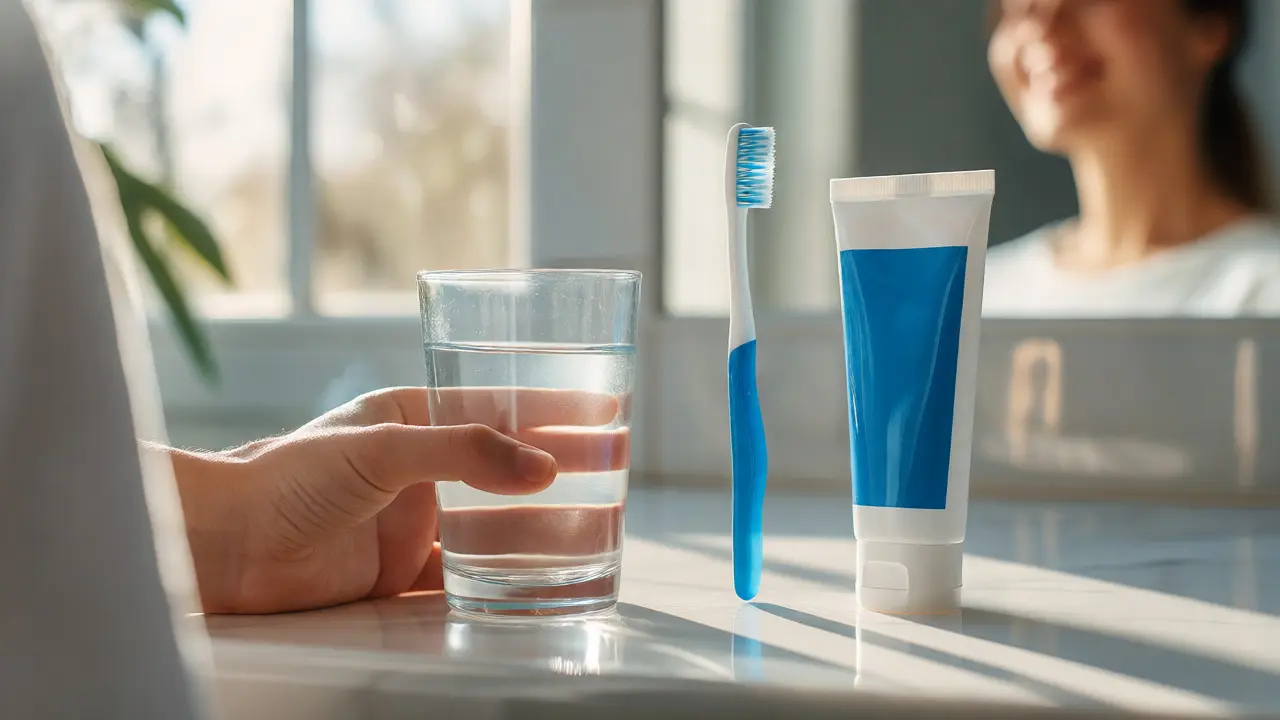 Zubní kartáček a voda symbolizující prevenci a péči o zuby